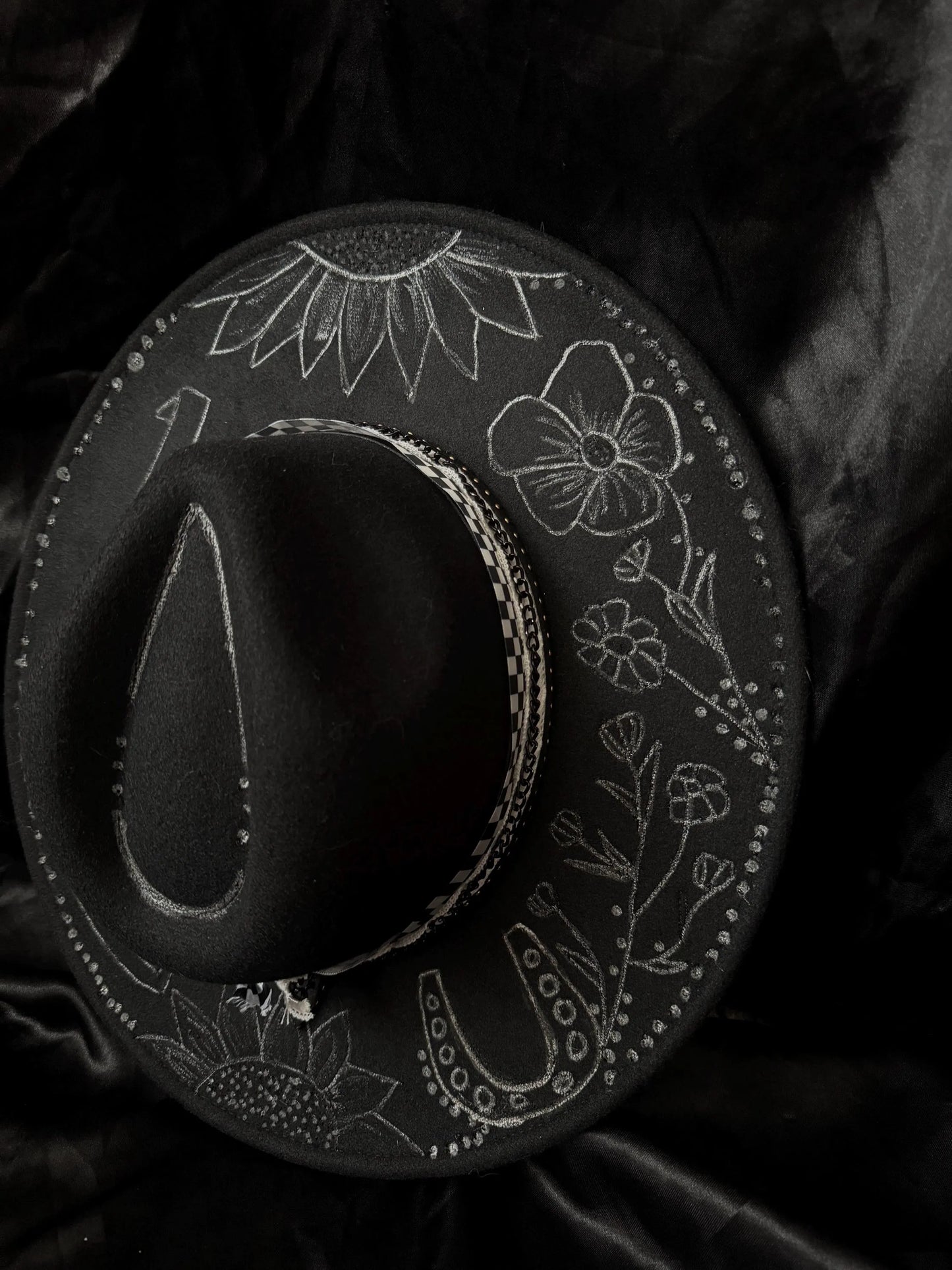 Sunflower Revolver Design Black Widebrim Hat
