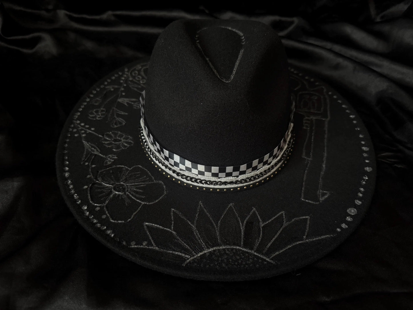 Sunflower Revolver Design Black Widebrim Hat