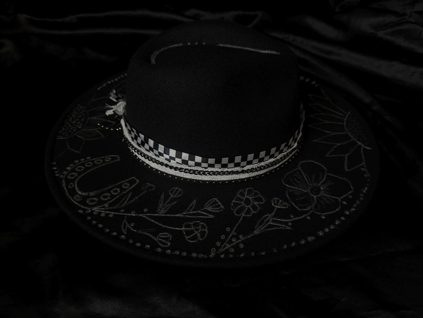 Sunflower Revolver Design Black Widebrim Hat