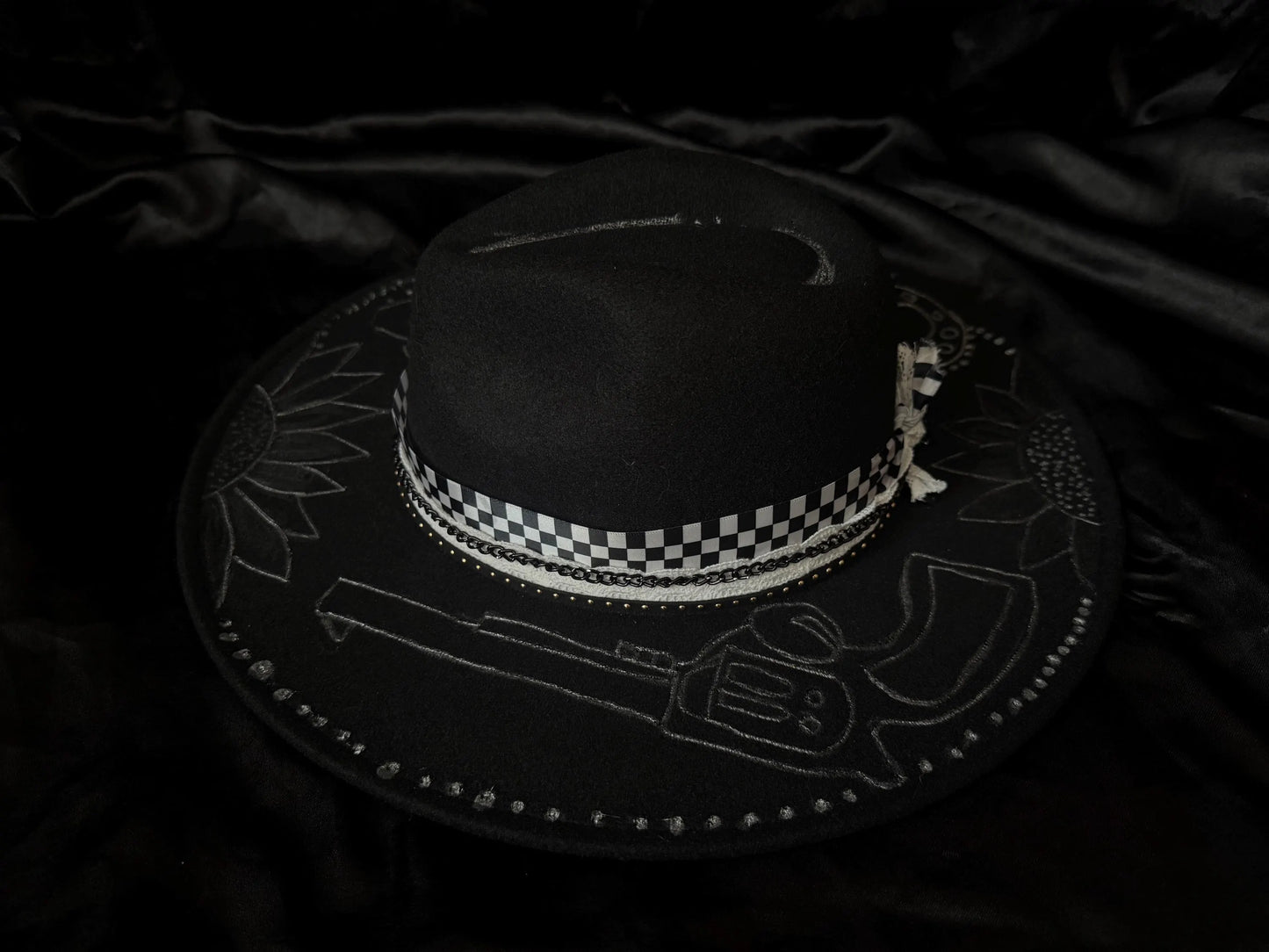 Sunflower Revolver Design Black Widebrim Hat